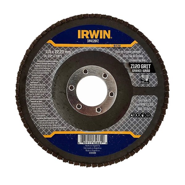 Disco Flap Madeira e Ferro Grão 120 4.1/2 Irwin IW4120FZ