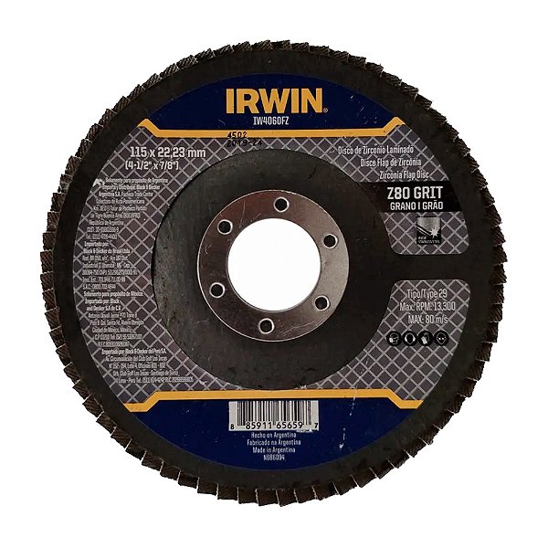 Disco Flap Madeira e Ferro Grão 80 4.1/2 Irwin IW4080FZ