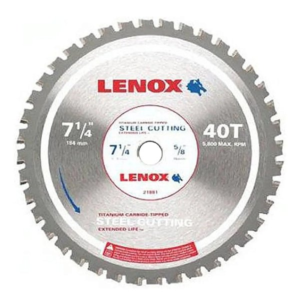 Disco Lâmina de Serra Circular para Metal 185mm x 16mm x 40 Dentes Lenox 21881ST714040CT