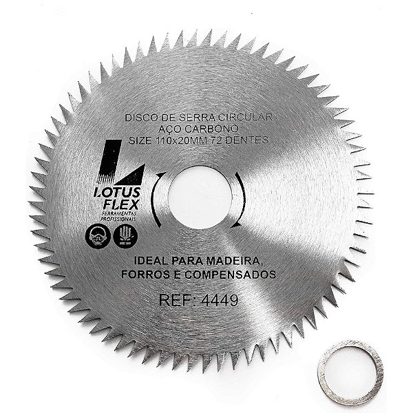 Disco Lâmina de Serra para Madeira MDF 110mm x 20mm x 72 Dentes Lotus 4449