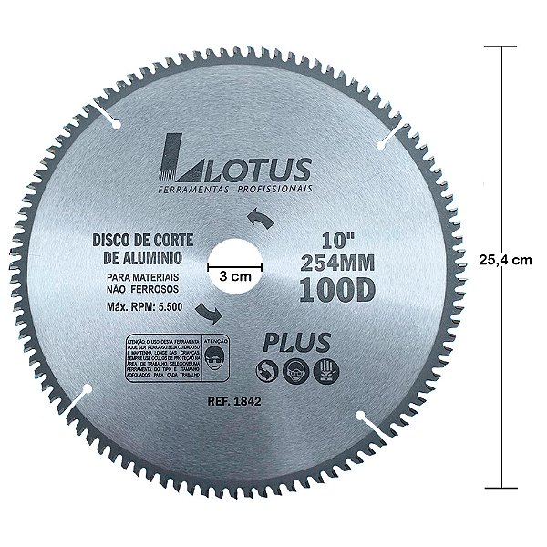 Disco Lâmina de Serra Esquadria para Alumínio 10 Polegadas 254mm x 30mm x 100 Dentes Lotus 1842