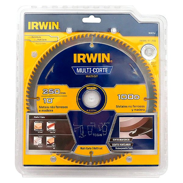 Disco Lâmina Multi Corte de Serra Aluminio Madeira MDF 10 Polegadas 250mm x 30mm x 100 Dentes Irwin 363021LA