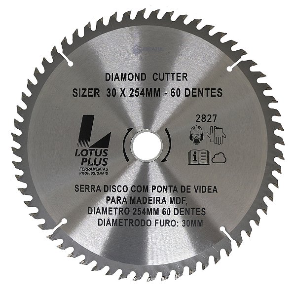 Disco Lâmina de Serra Circular para Madeira MDF 10 Polegadas 254mm x 30mm x 60 Dentes Lotus 2827