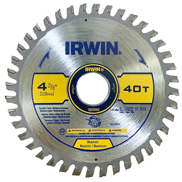 Disco Lâmina Multi Corte de Serra para Alumínio Madeira MDF 110mm x 20mm x 40 Dentes Irwin 1863683