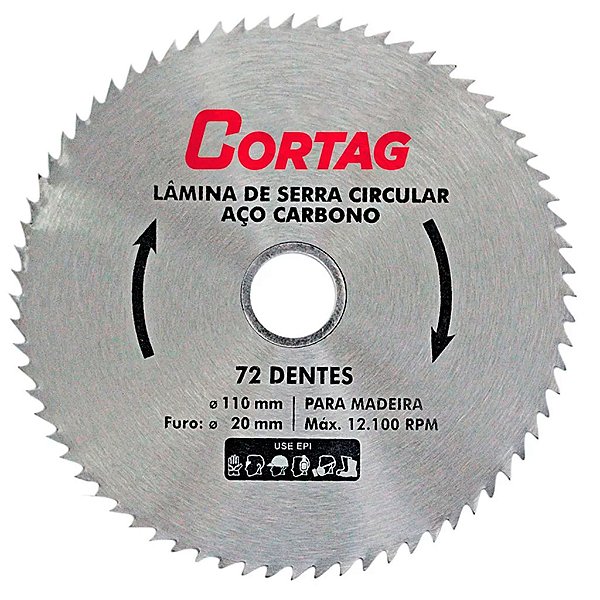 Disco Lâmina de Serra para Madeira MDF 110mm x 20mm x 72 Dentes Cortag 61347