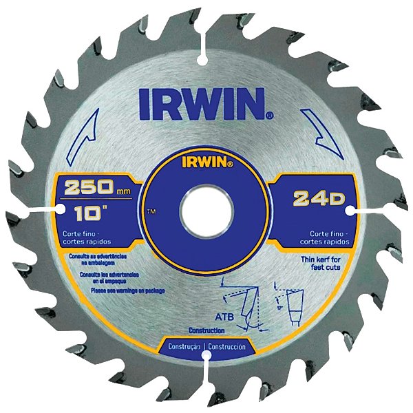 Disco Lâmina de Serra Circular para Madeira 10 Polegadas 250mm x 30mm x 24 Dentes Irwin IW14304