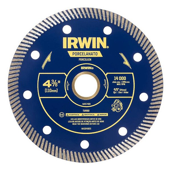 Disco Diamantado Turbo para Porcelanato 4.3/8'' 110mm x 20mm Irwin IW57400
