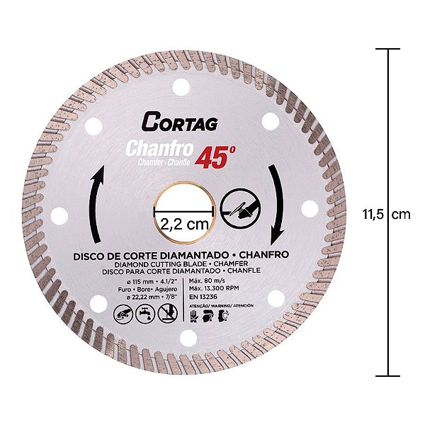 Disco Diamantado para Corte 45º Porcelanato 115mm x 22,22mm Cortag 61907