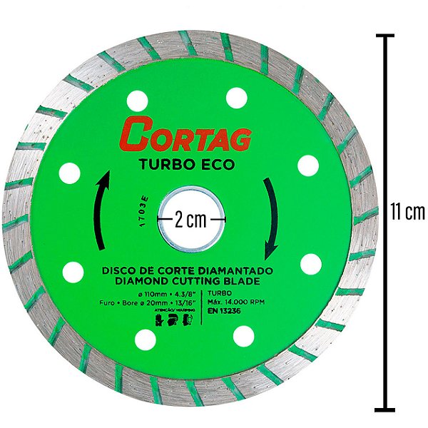 Disco Diamantado para Mármore Granito Eco Turbo 4.3/8" 110mm x 20mm Cortag 60598