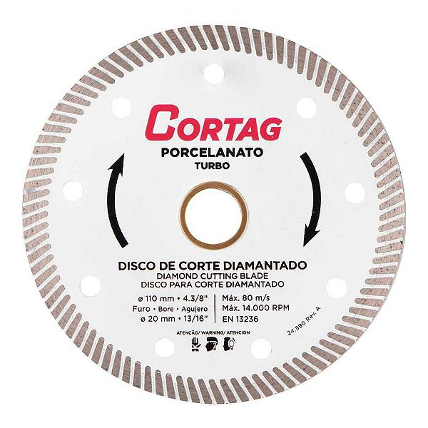 Disco Diamantado para Porcelanato e Cerâmica Turbo 110mm x 20mm Cortag 60863