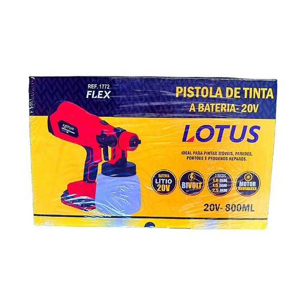 Pistola de Pintura a Bateria 20V Brushless com 1 Bateria e Carregador Bivolt Lotus 1772