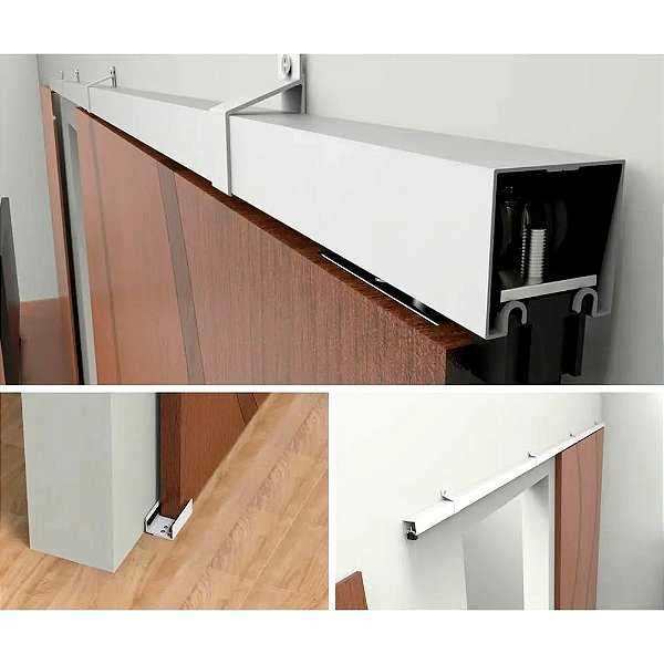 Kit Trilho para Porta de Correr com Suportes Branco 2 Metros Prático