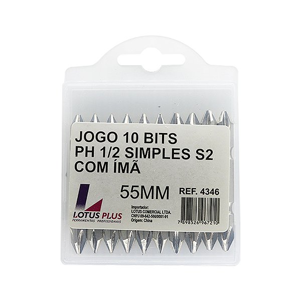 Jogo de 10 Ponteiras Bits Phillips Ph1 Ph2 S2 Duplas com imã 55mm Lotus 4346