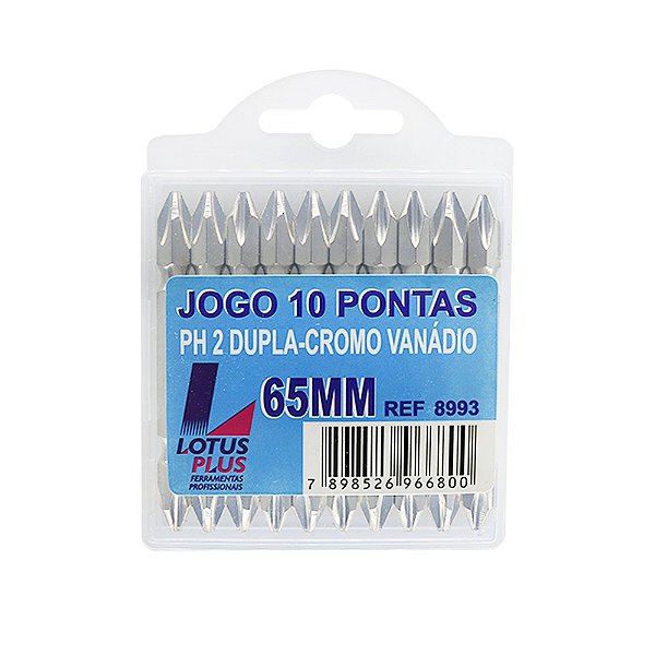 Jogo de 10 Ponteiras Phillips com imã PH2 Crv Duplas 1/4'' 65mm Lotus 8993