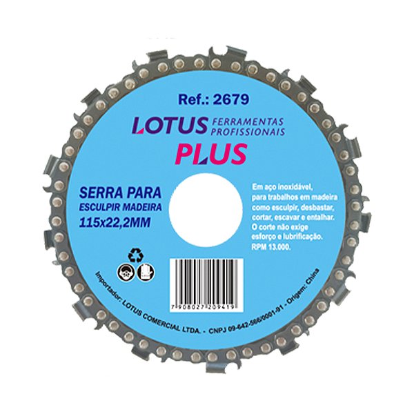 Disco Corrente de Motosserra para Esmerilhadeira Corte em Madeira 115mm x 22,2mm Lotus 2679