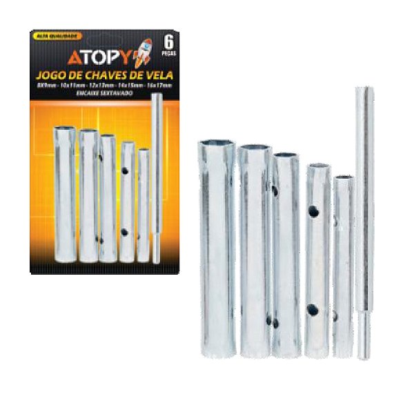 Jogo de Chave de Vela 8x9mm - 10x11mm - 12x13mm - 14x15mm - 16x17mm  5 Peças Atopy