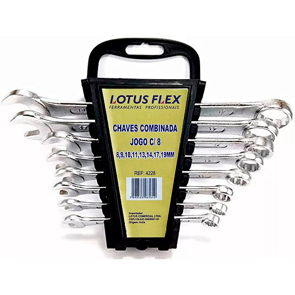 Jogo de Chaves Combinadas 8 ao 19mm em Aço Cromado 8 Peças Lotus 4228