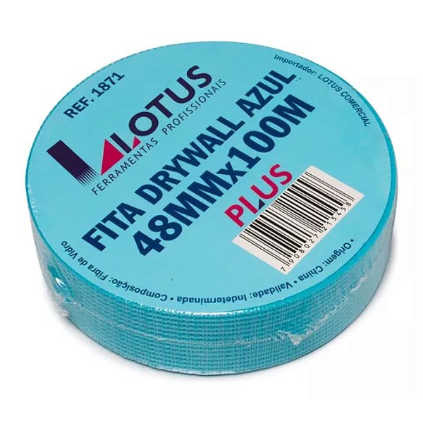 Fita Telada Auto Adesiva Drywall Gesso 48mm x 100 Metros Azul Lotus 1871