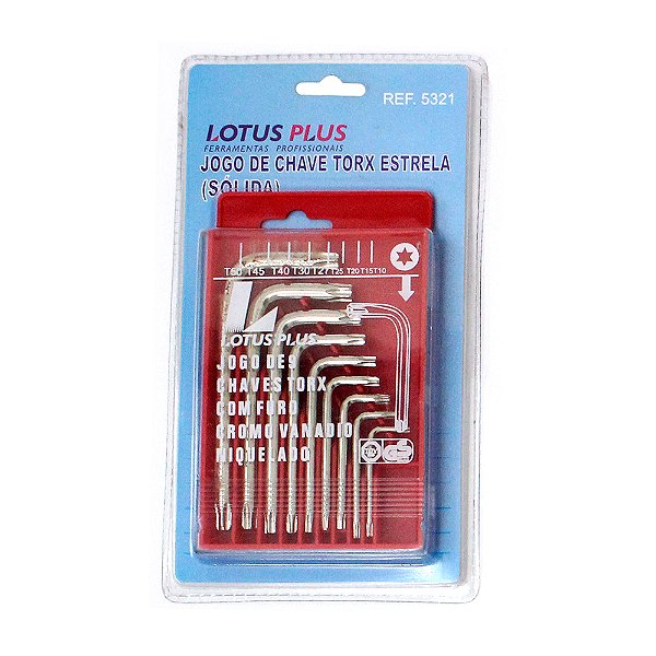 Jogo de Chave Torx Estrela Sólida  T10 a T50 9 Peças Cromado Lotus 5321