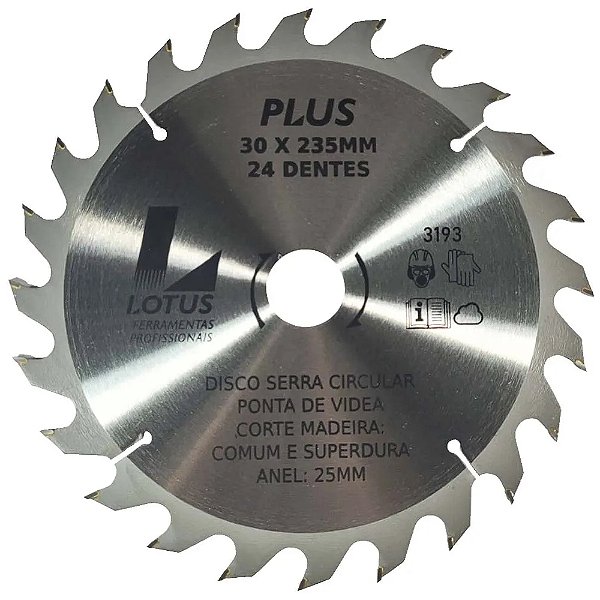 Disco Lâmina de Serra Vídea para Madeira 9.1/4" 235mm x 30mm x 24 Dentes Lotus 3193
