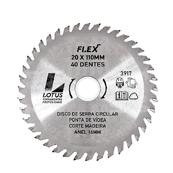 Disco Lâmina de Serra Vídea para Madeira 4.3/8" 110mm x 20mm x 40 Dentes Lotus 3917