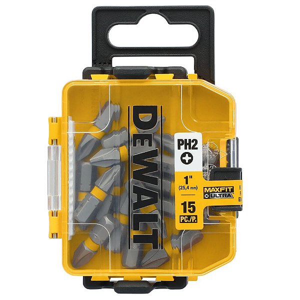 Estojo com 15 Ponteiras Bits Phillips PH2 MaxFit Ultra 1'' 25,4mm Dewalt DWA1PH2UMF15
