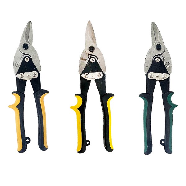 Kit Jogo 3 Tesouras para Chapa Corte Reto Direito Esquerdo Tipo Aviação 10'' 250mm Lotus
