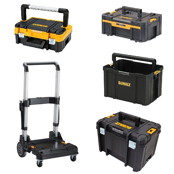 Kit Carro Ajustável Tstak® com 4 Caixas Organizadoras Profunda com Gaveta e Alça Longa Metálica DeWalt