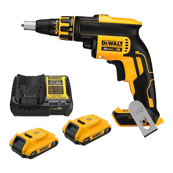 Kit Parafusadeira Drywall 1/4'' 20V Max* XR Brushless + 2 Baterias 20V 2Ah e Carregador Bivolt Dewalt DCF620