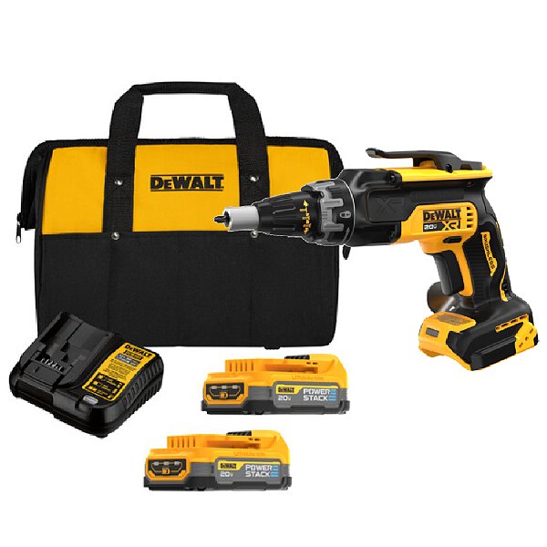 Kit Parafusadeira Drywall 1/4'' 20V XR Brushless +  2 Baterias 20V 1.7Ah Powerstack Carregador e Bolsa Dewalt DCF630