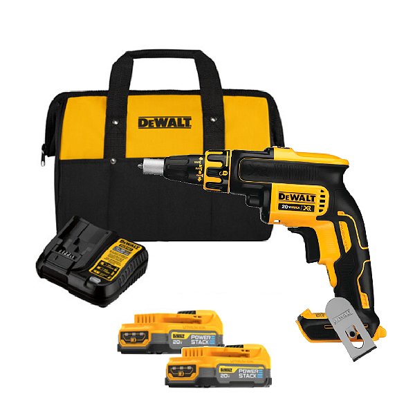Kit Parafusadeira Drywall 1/4'' 20V Max* XR Brushless + 2 Baterias Powerstack 1.7Ah  Bolsa Dewalt DCF620