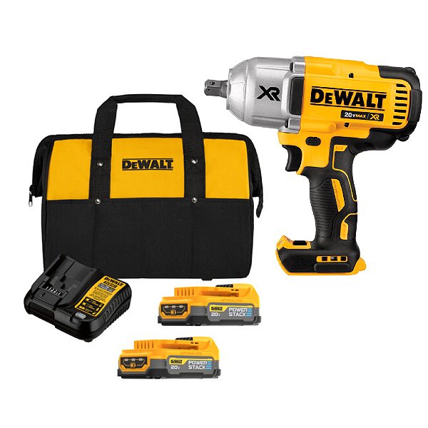 Kit Chave de Impacto 1/2'' 20V Max Xr 950Nm Brushless + 2 Baterias XR 5Ah Carregador Bivolt Dewalt DCF899