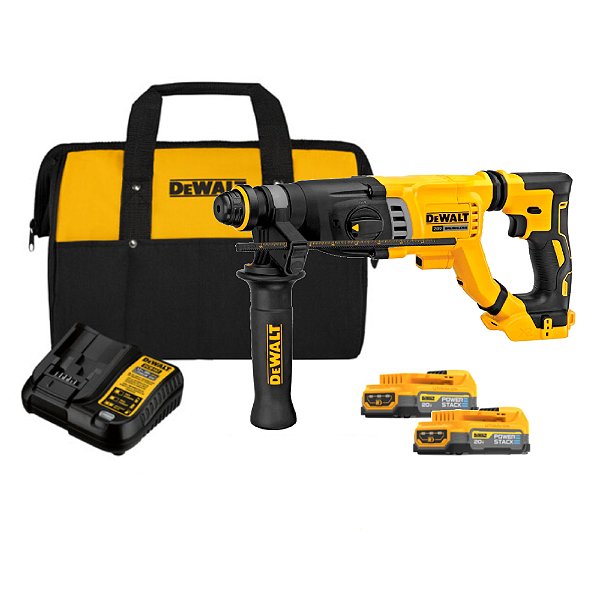 Kit Martelete Perfurador Rompedor Sds Plus 20V Max* XR 3,0J Brushless + 2 Bateria 20V Powerstack 1.7Ah Carregador Dewalt