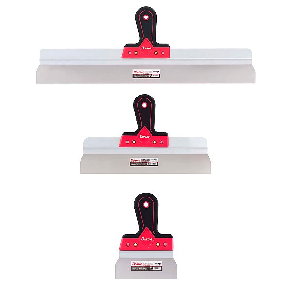 Kit Jogo 3 Espátulas para Drywall Gesso Massa Corrida Aço Inox 15cm 35cm 60cm Cortag