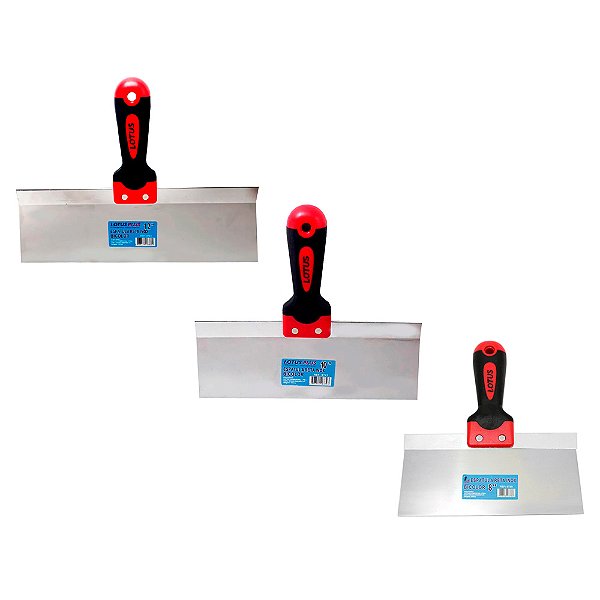 Kit Jogo 3 Espatulas para Drywall Gesso Massa Corrida Aço Inox 8" 10" 12"  Lotus