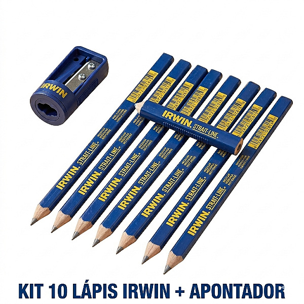 Kit Jogo 10 Lápis Carpinteiro Grafite Irwin + 1 Apontador para Lápis Carpinteiro Irwin