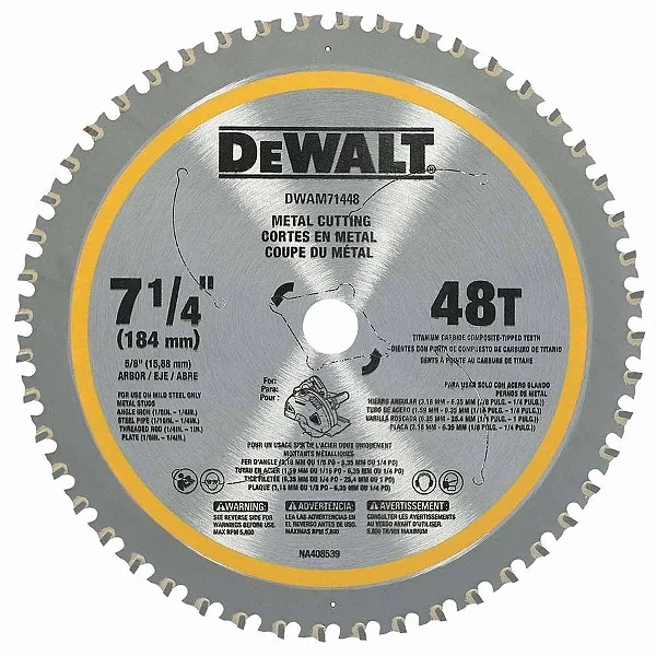 Disco Lâmina de Serra Circular para Metal 7.1/4'' 185mm x 16mm x 48 Dentes Dewalt DWAM71448