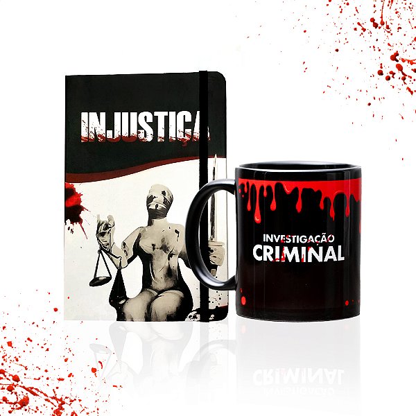 AGENDA DE NOTAS INJUSTIÇA 12X18CM  + CANECA INVESTIGAÇÃO CRIMINAL