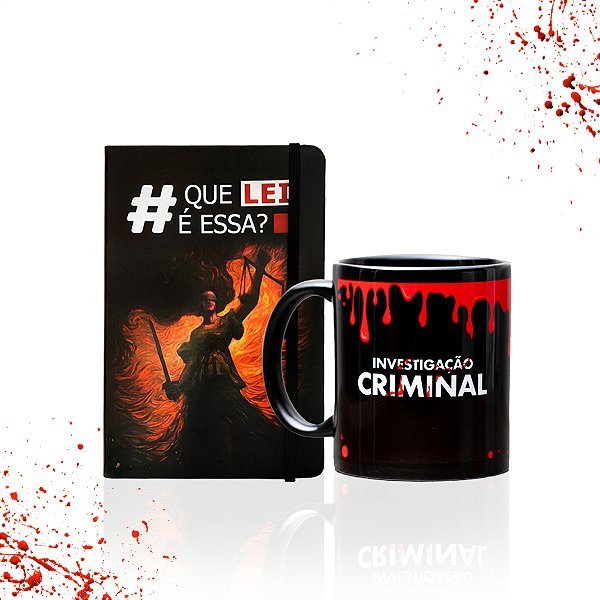 AGENDA DE NOTAS QUE LEI É ESSA? 12X18CM + CANECA INVESTIGAÇÃO CRIMINAL