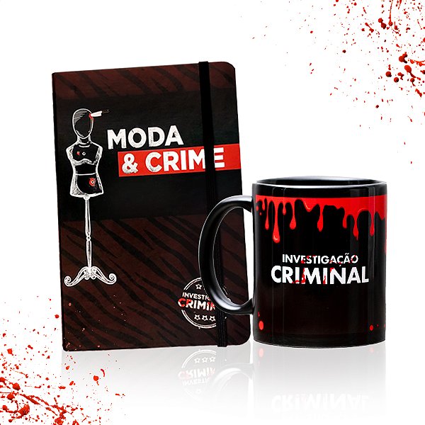 AGENDA DE NOTAS MODA & CRIME 14X21CM + CANECA INVESTIGAÇÃO CRIMINAL