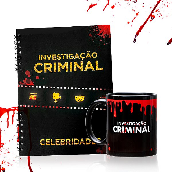 CADERNO INVESTIGAÇÃO CRIMINAL CELEBRIDADES I 21X28CM  + CANECA INVESTIGAÇÃO CRIMINAL