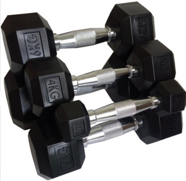 KIT DUMBELLS SEXTAVADO Monobloco Sextavado Injetado - Pegada Recartilhada 12KG-30KG 20 PEÇAS