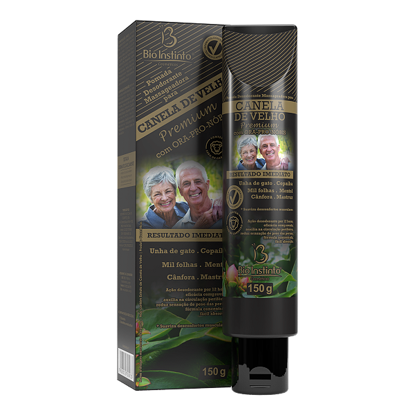 POMADA DESODORANTE MASSAGEADORA PARA CANELA DE VELHO PREMIUM COM ORA-PRO-NOBIS BIO INSTINTO 150G