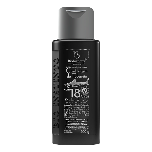 GEL DESODORANTE MASSAGEADOR CARTILAGEM DE TUBARAO COM 18 ERVAS BIO INSTINTO 200G