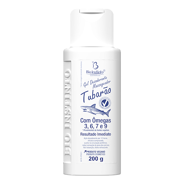 GEL DESODORANTE MASSAGEADOR TUBARAO COM OMEGAS 3, 6, 7 E 9 BIO INSTINTO 200G