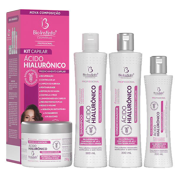 KIT CAPILAR ACIDO HIALURONICO PREENCHIMENTO CAPILAR BIO INSTINTO 4 ITENS