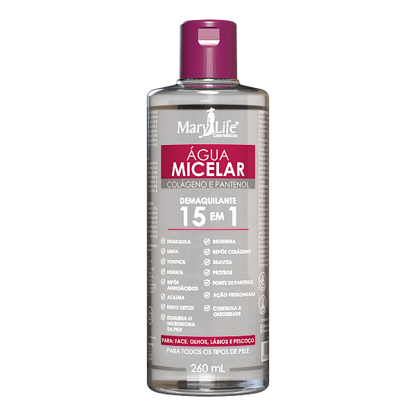 AGUA MICELAR COLAGENO E PANTENOL MARY LIFE 260ML