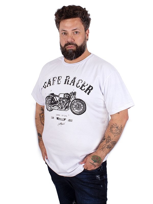 Camiseta Moto Cafe Racer Branca.