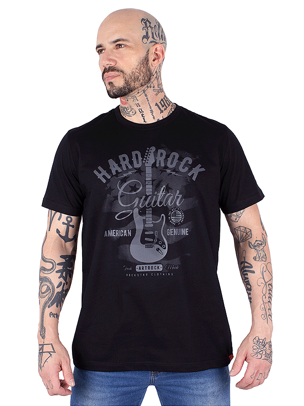 Camiseta Rock Hard Guitar Preta
