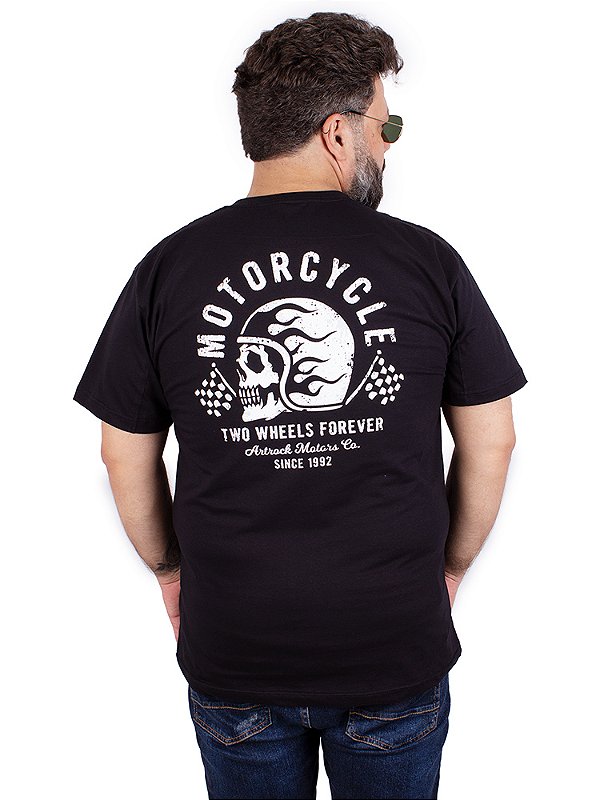 Camiseta Moto Caveira Two Wheels Preta